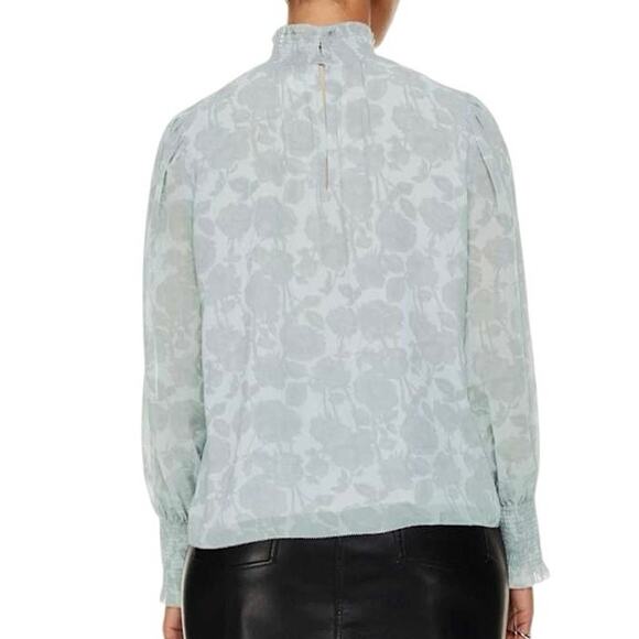Aritzia Wilfred Valencia Blouse Frozen Gray Floral Sheer Mock Neck XS - Picture 2 of 8
